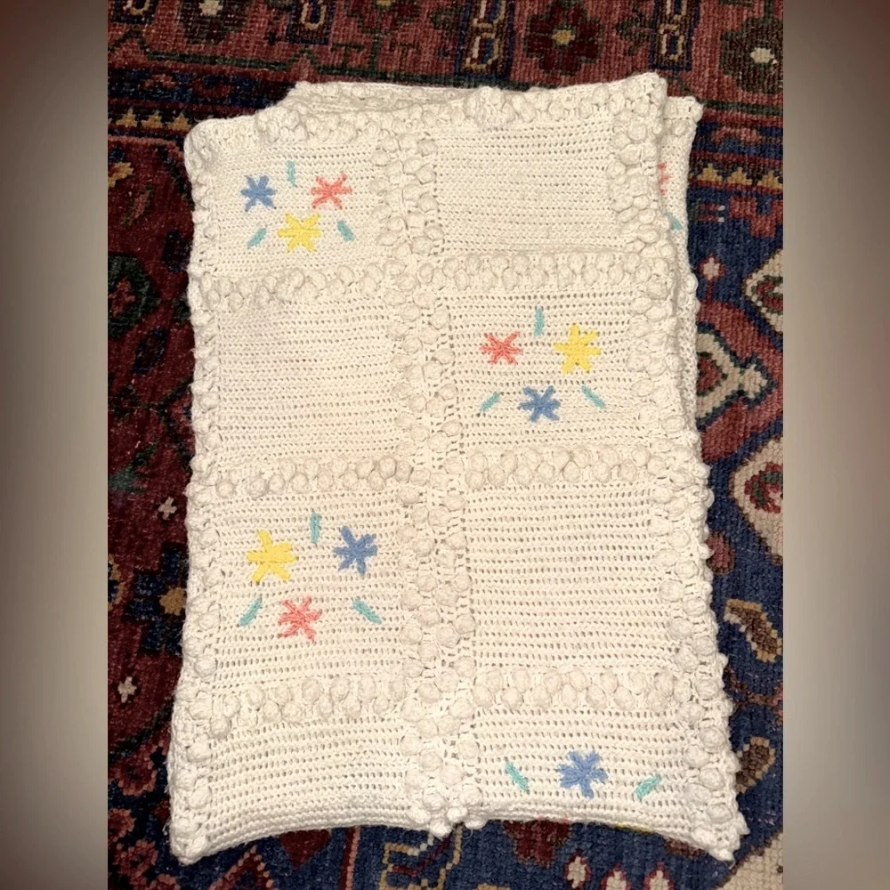 Handmade Crochet Blanket with Colorful Accents